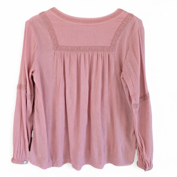 J. Jill Rose Pink Peasant Blouse Embroidered 3/4 Sleeves Pleated Back XS Petite - Picture 2 of 9